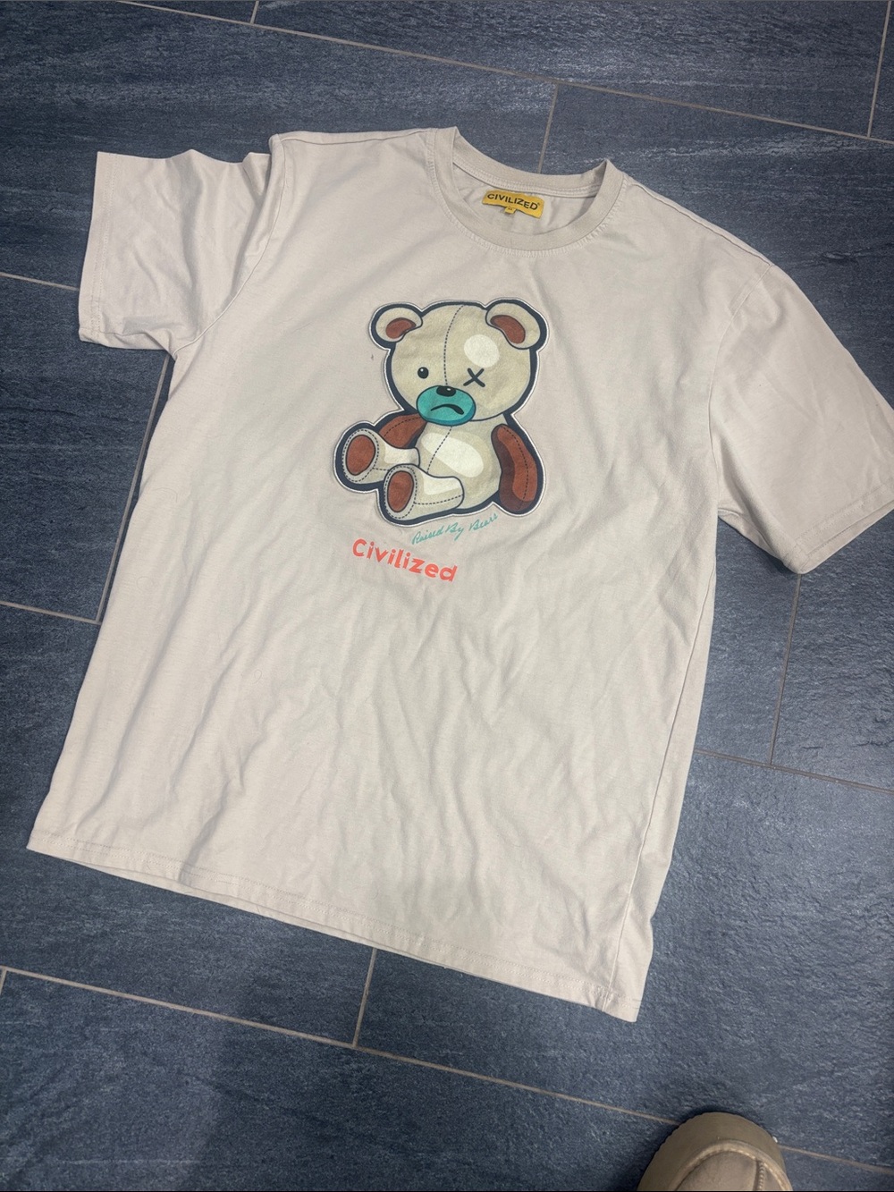 Civilized Embroidered “Patch” teddy bear shirt